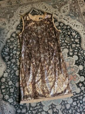 Vince Camuto Metallic Rose Gold Sequin Mini Dress